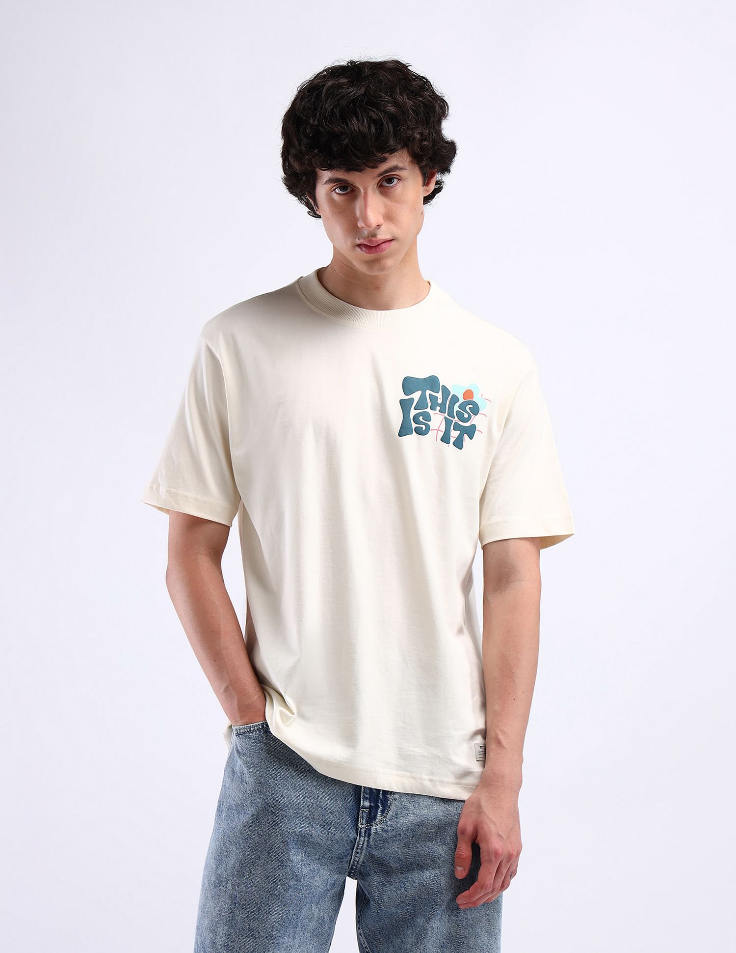 Flying Machine Graphic Print Cotton T-Shirt