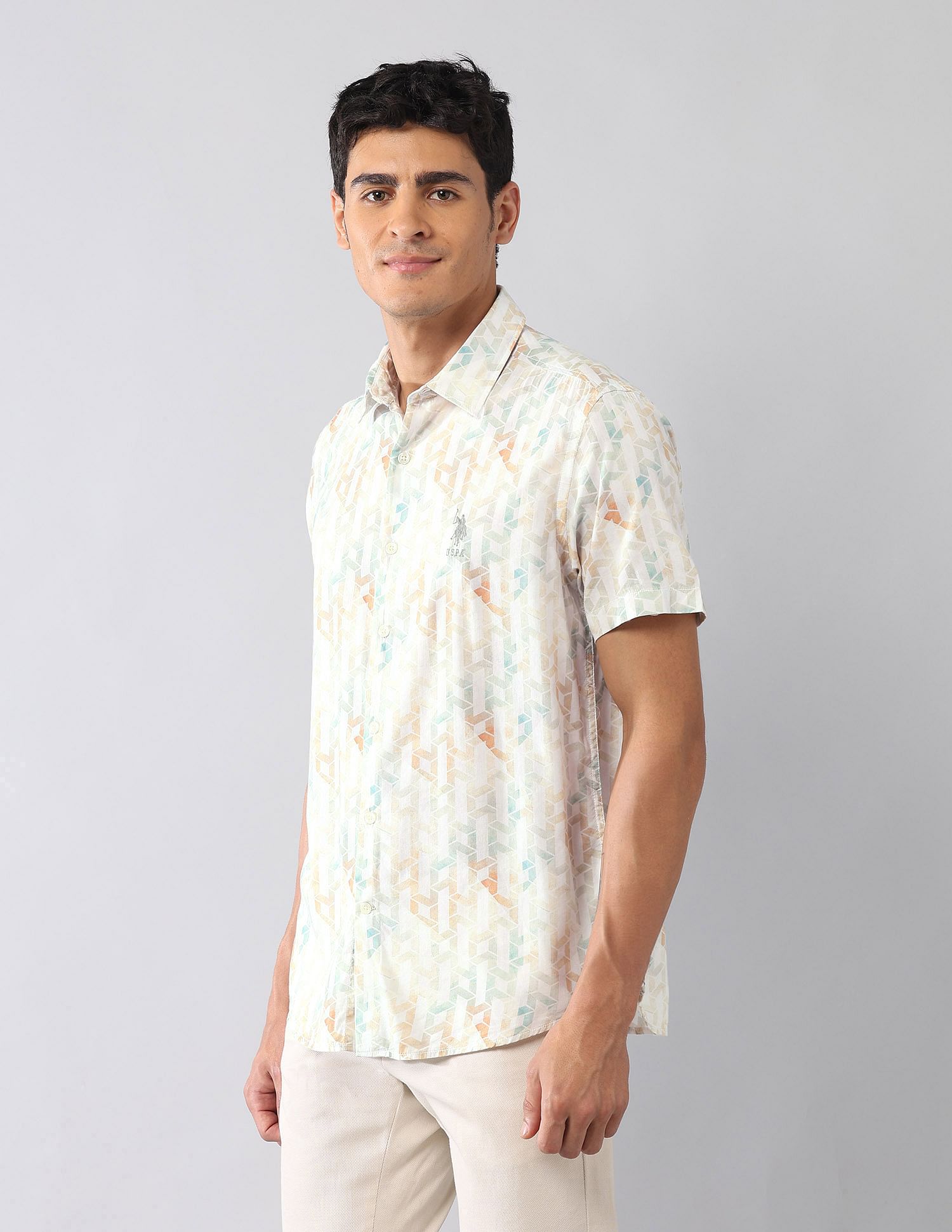 U.S. Polo Assn. Denim Co. Geometric Printed Satin Regular Fit Shirt