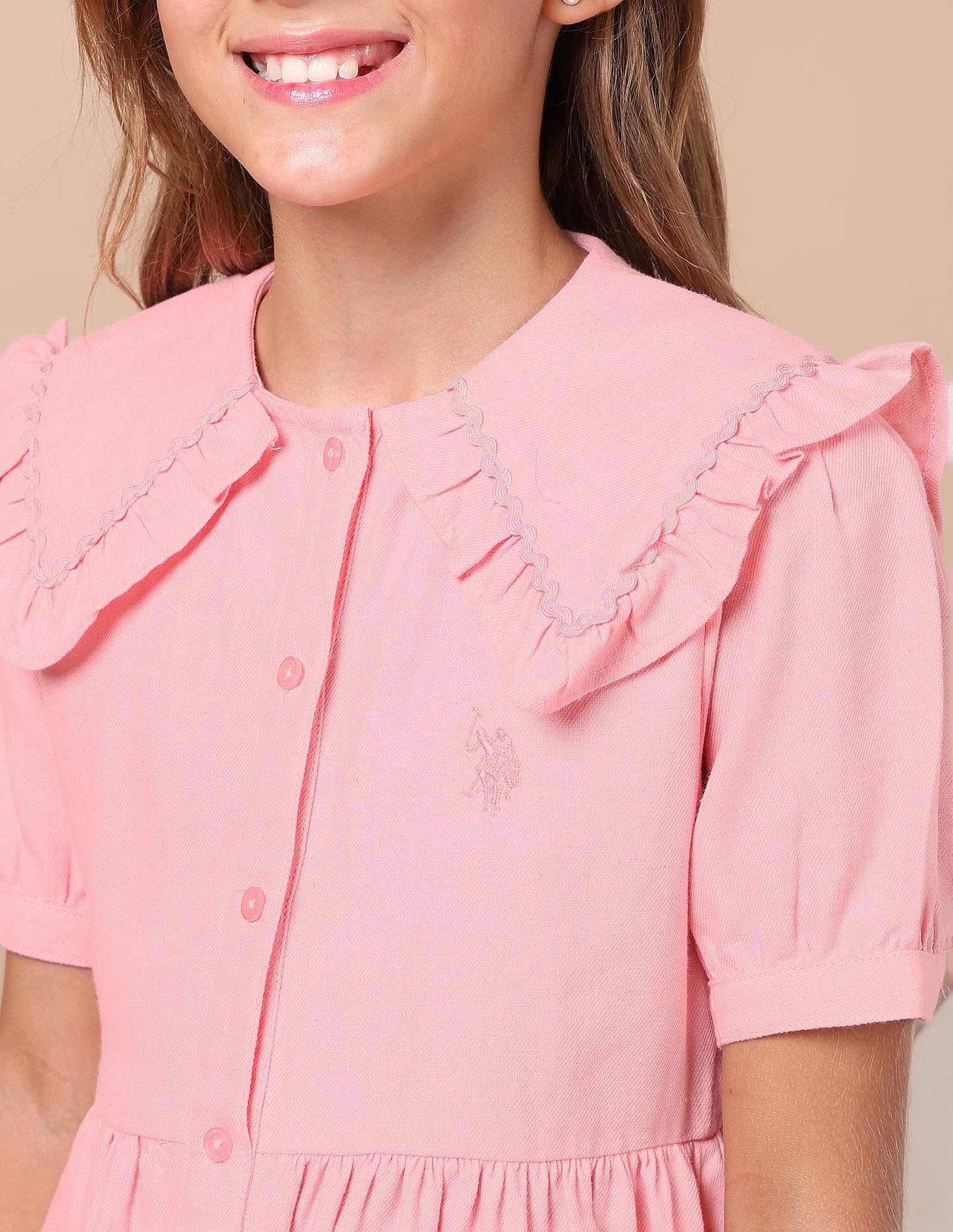 U.S. Polo Assn. Kids Girls Cape Collar Solid Mini Dress
