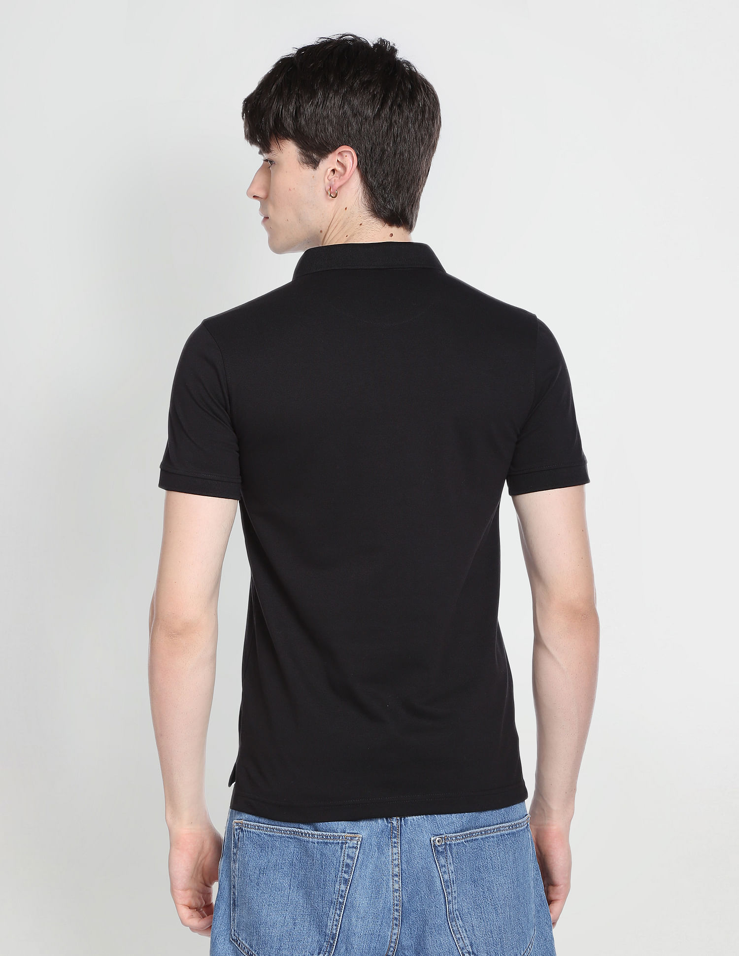 Flying Machine Solid Cotton Pique Polo Shirt