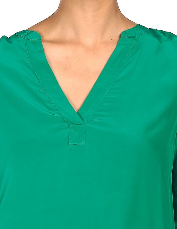 Tommy Hilfiger Women Green Notch Collar Solid Top