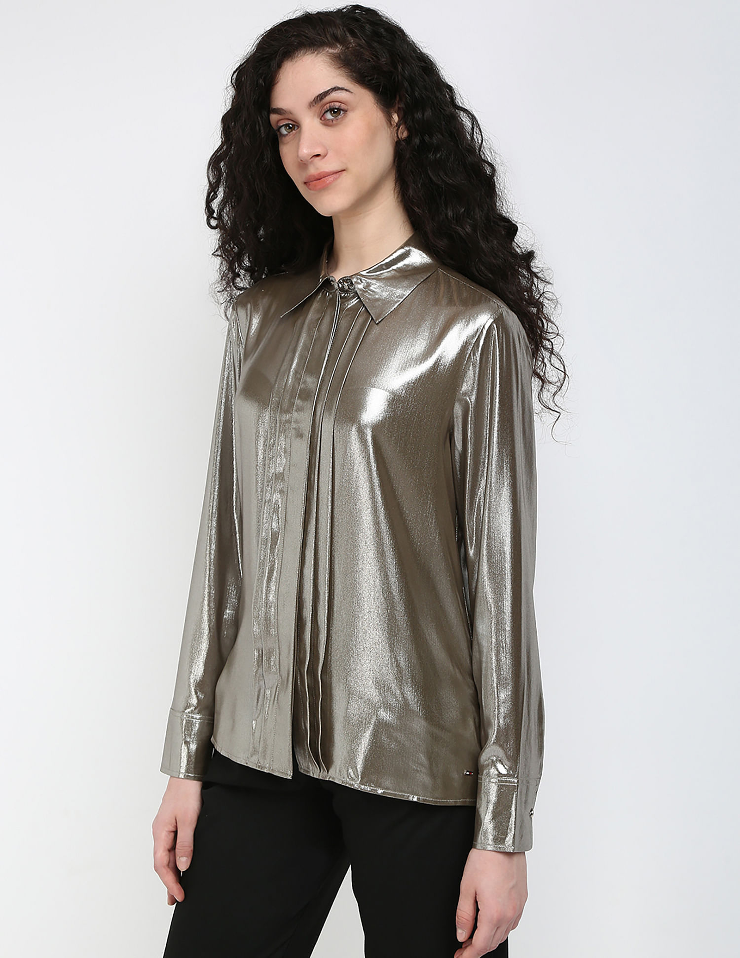 Tommy Hilfiger Gold Lame Pleated Front Shirt
