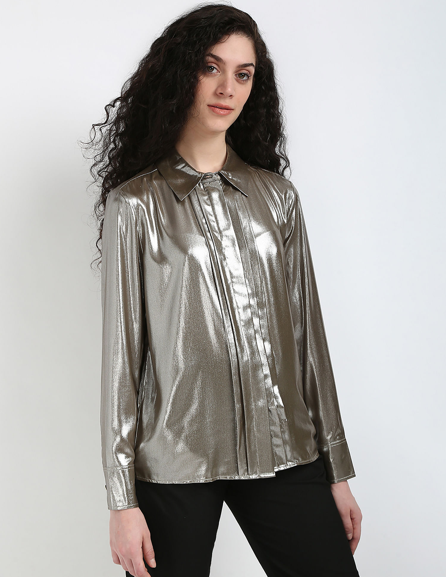 Tommy Hilfiger Gold Lame Pleated Front Shirt