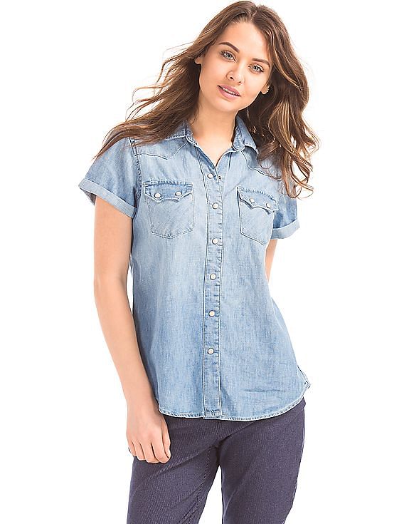 Buy online Boys Blue Solid Half Sleeves Denim Shirt from boys for Women by  Cremlin Clothing for ₹499 at 69% off | 2024 Limeroad.com
