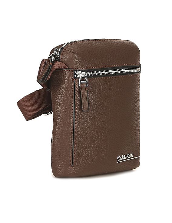 Calvin Klein Men Brown Textured Messenger Bag