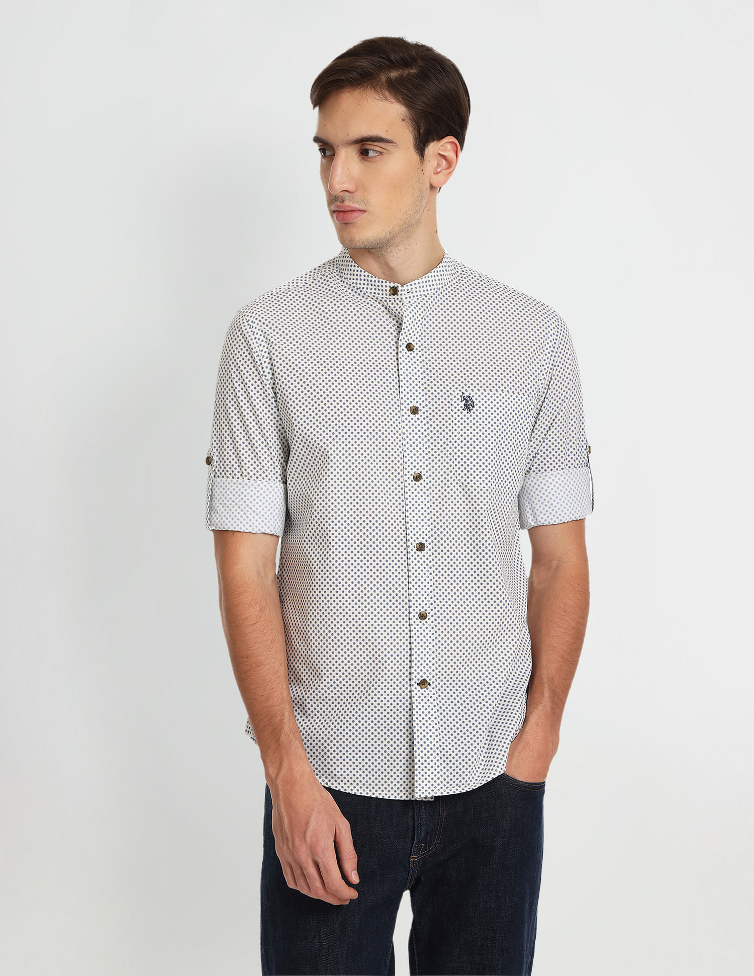 U.S. Polo Assn. Denim Co. Mandarin Collar Printed Shirt