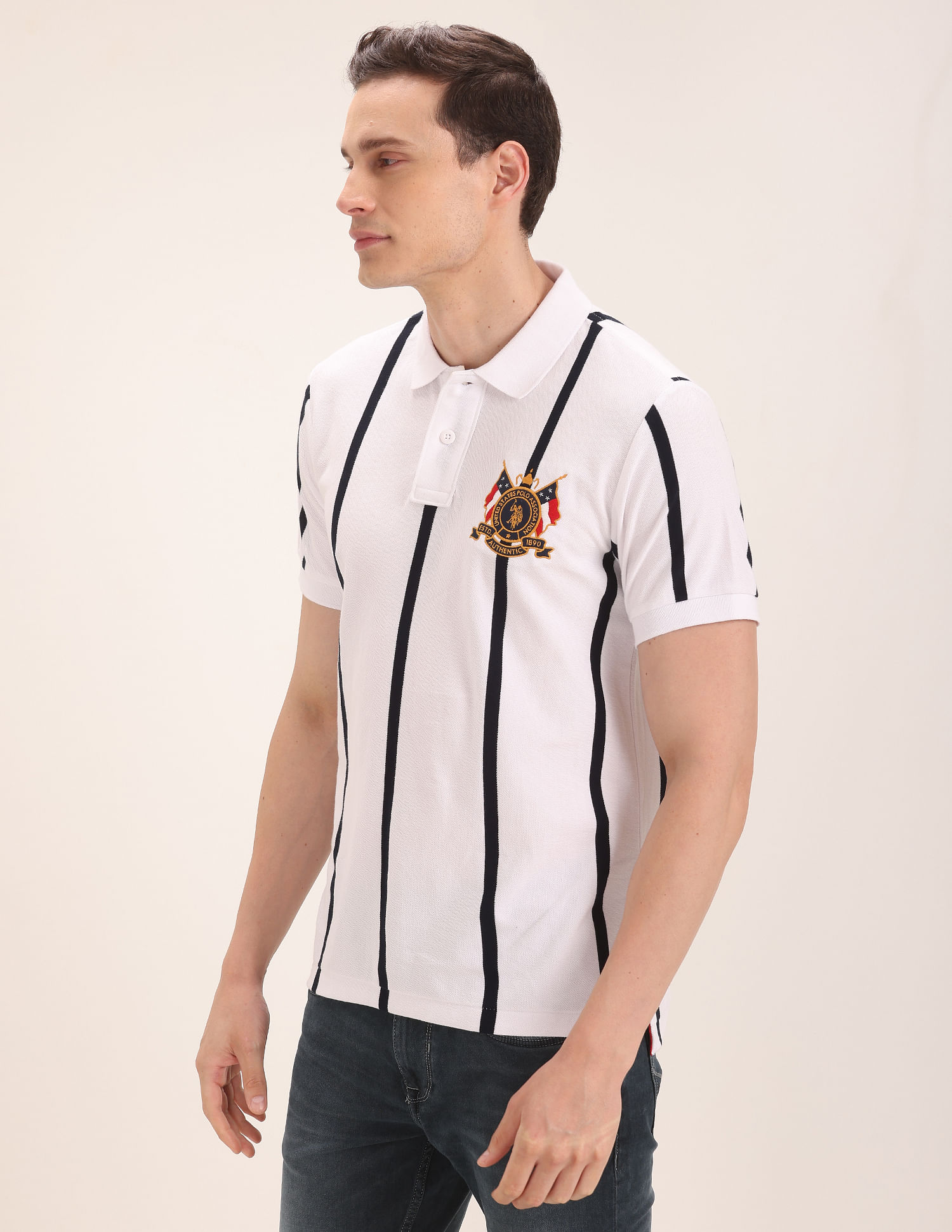 Buy U.S. Polo Assn. Crest Embroidered Striped Polo Shirt