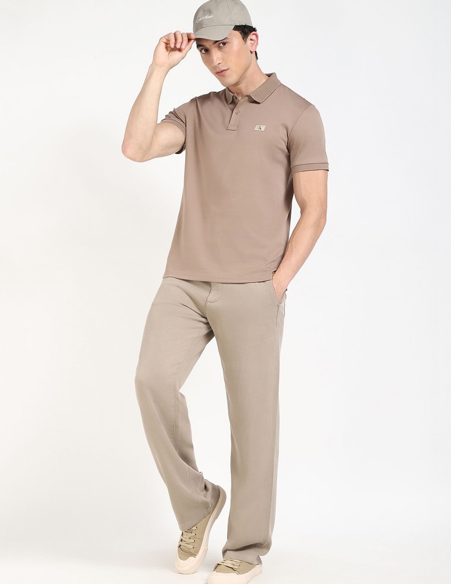 Calvin Klein Jeans Solid Regular-Fit Cotton Polo T-Shirt