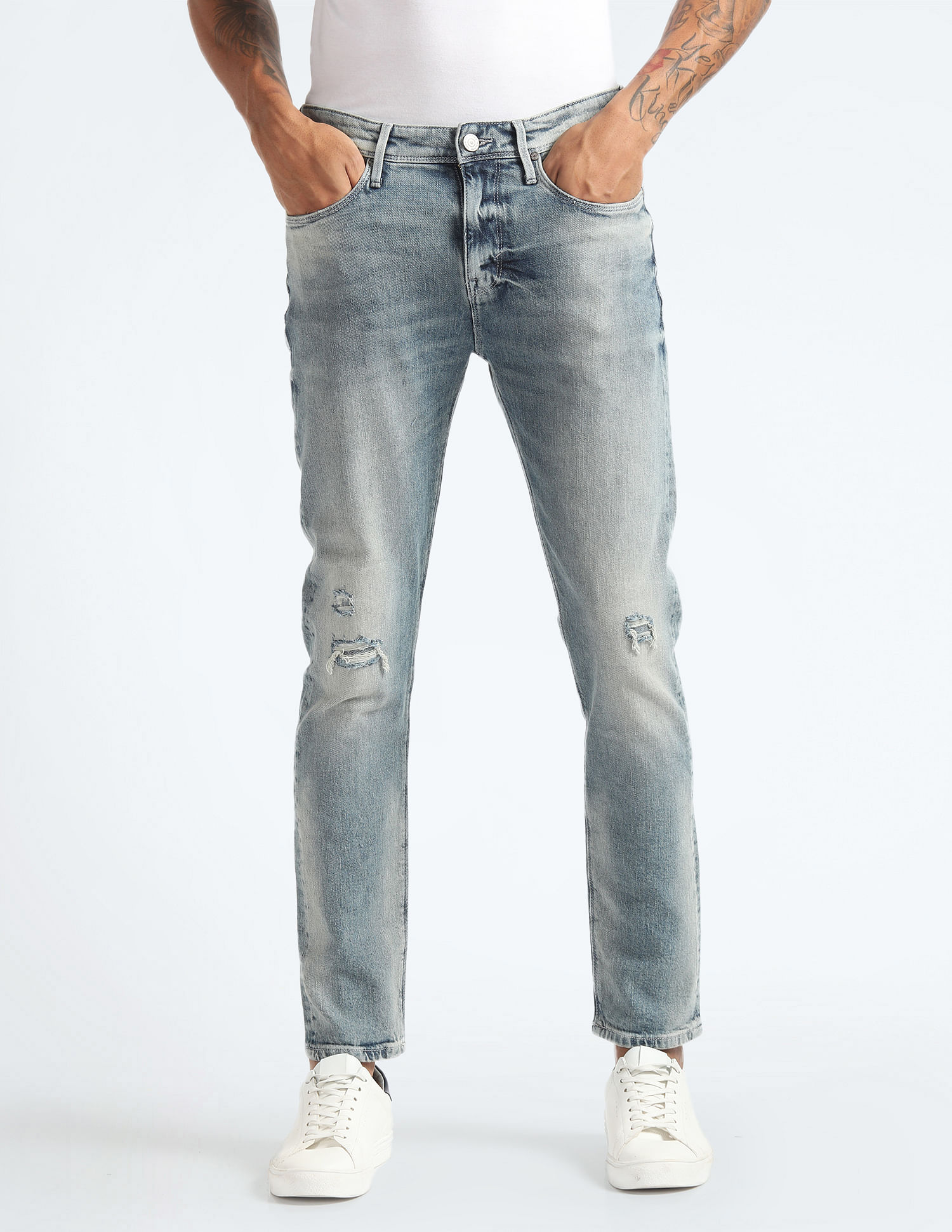 Flying Machine Slash Slim Tapered Fit Italian Jeans
