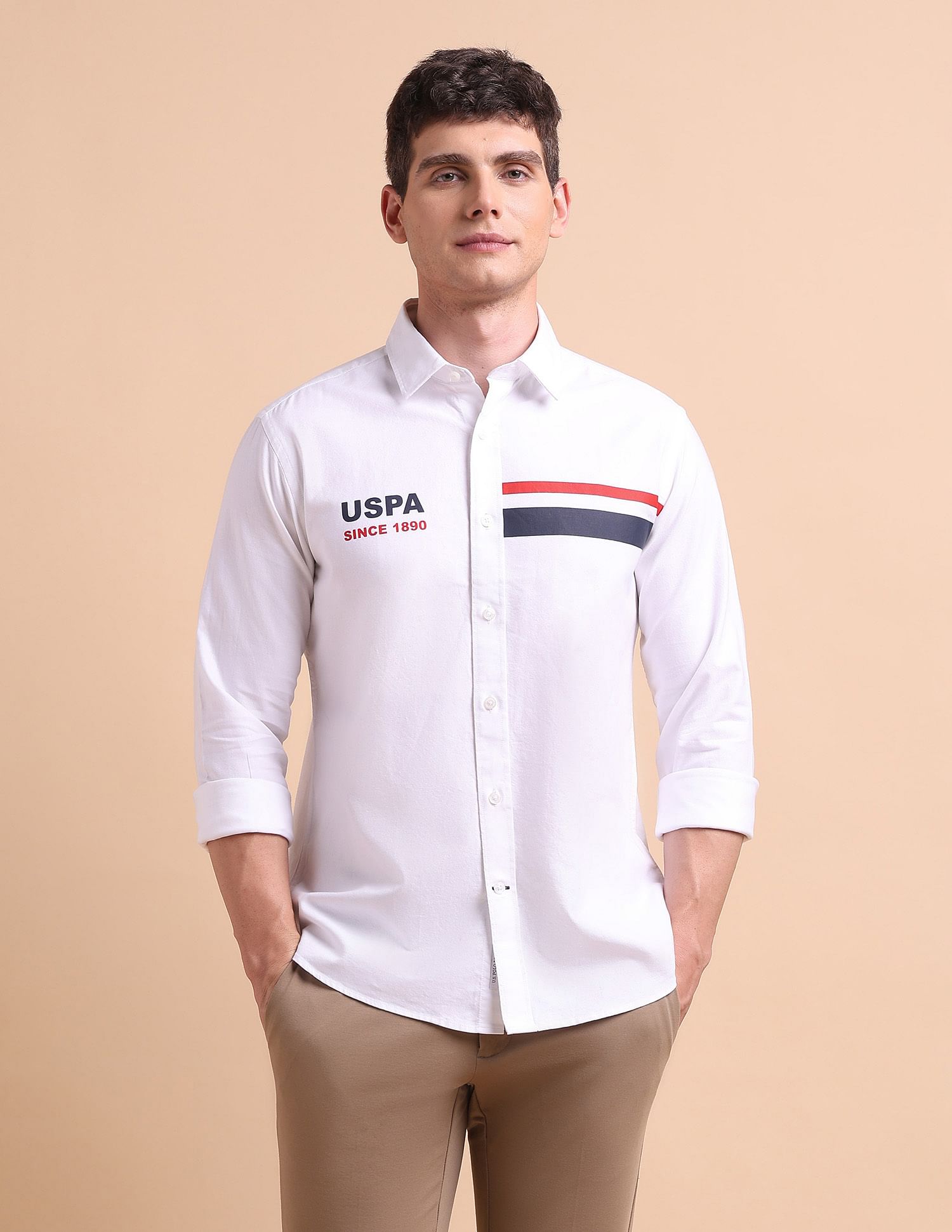 U.S. Polo Assn. Brand Printed Tailored Fit Oxford Shirt