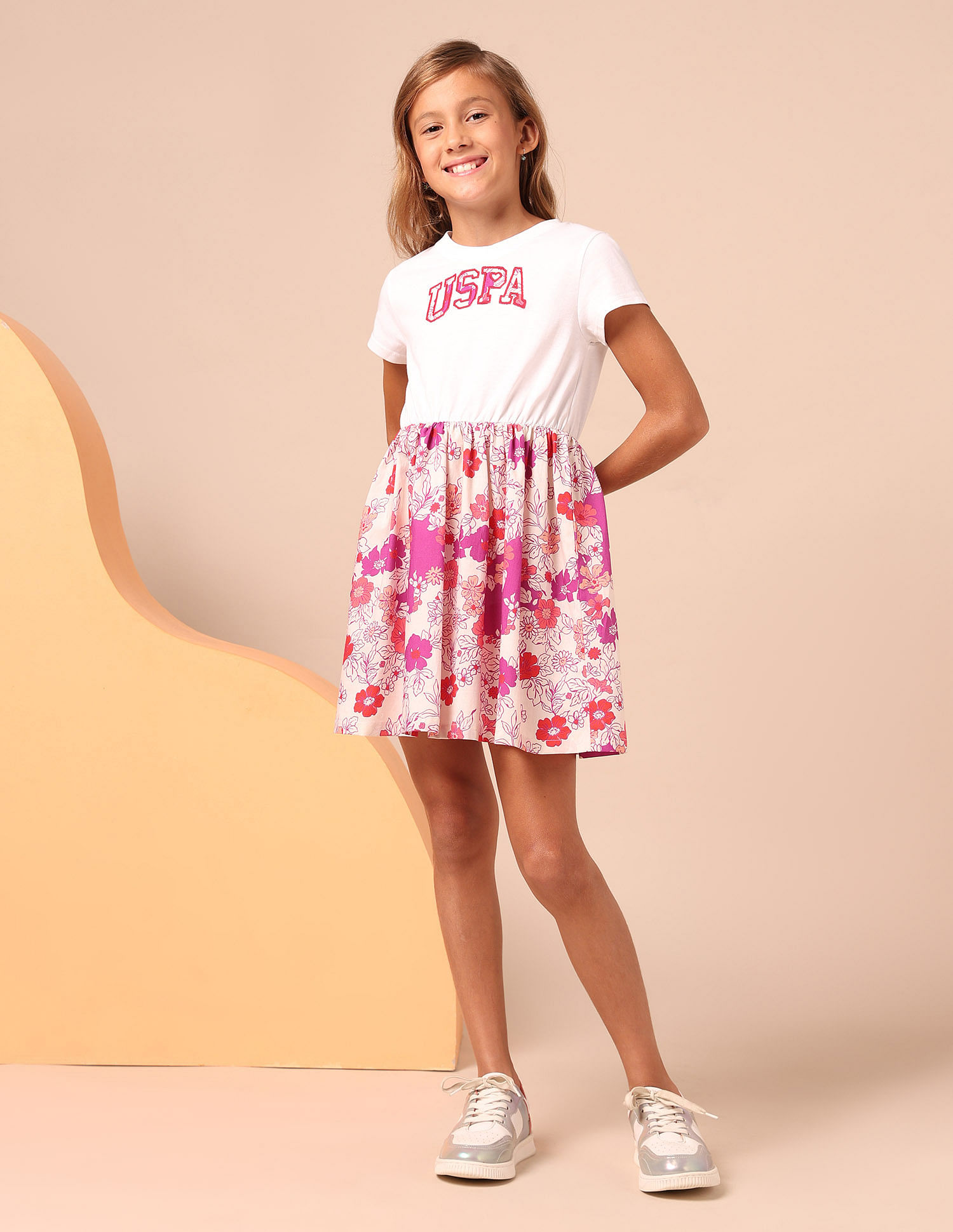 U.S. Polo Assn. Kids Girls Floral Printed Fit And Flare Dress