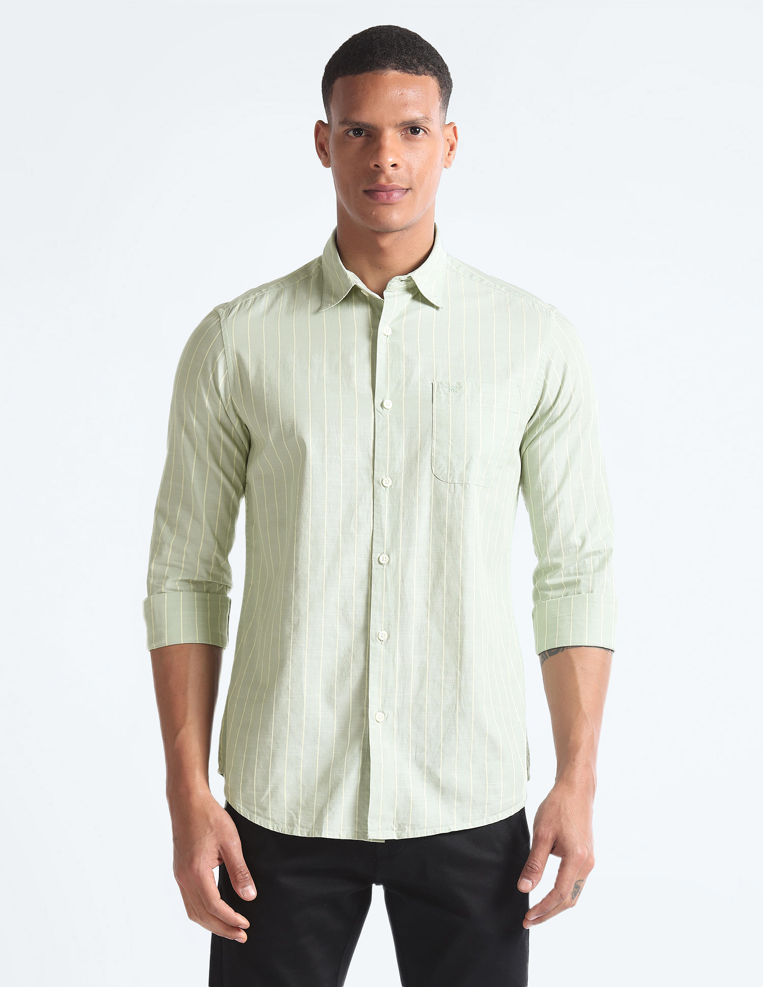 Flying Machine Vertical Stripe Cotton Shirt