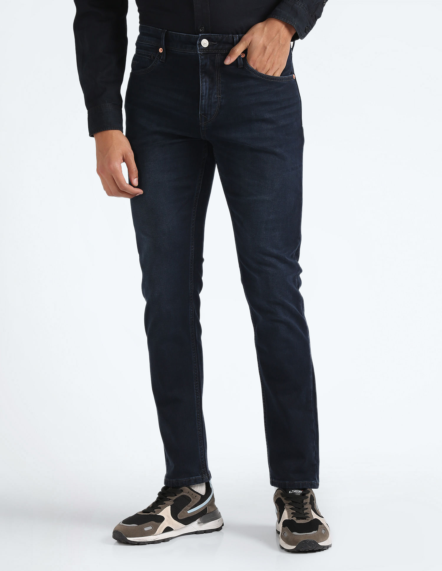 Flying Machine Mid Rise Slash Slim Tapered Jeans
