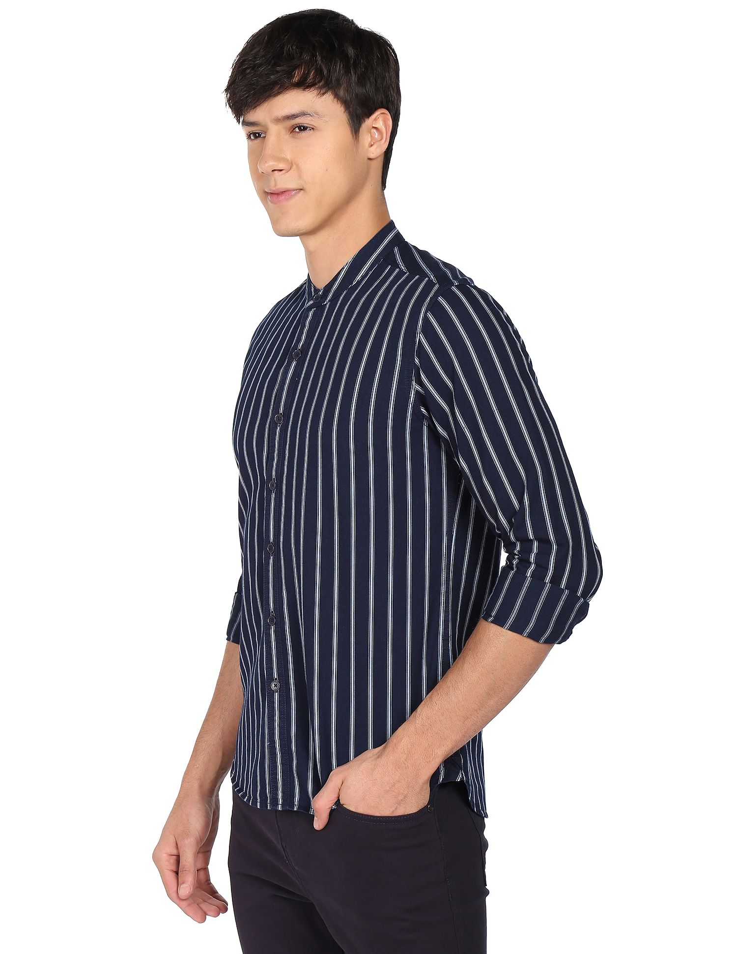 Flying Machine Vertical Stripe Cotton Twill Shirt