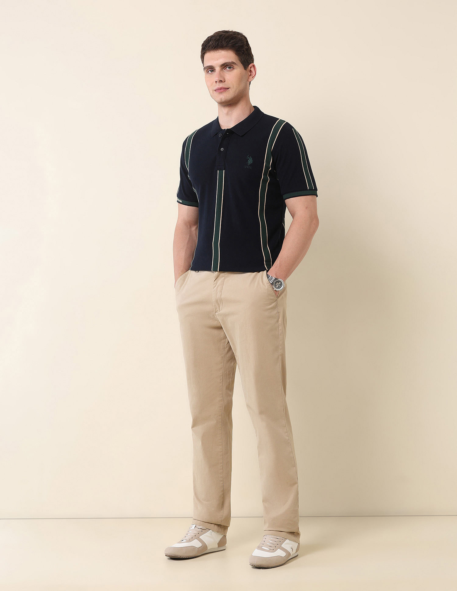 U.S. Polo Assn. Vertical Striped Gold Cup Polo Shirt
