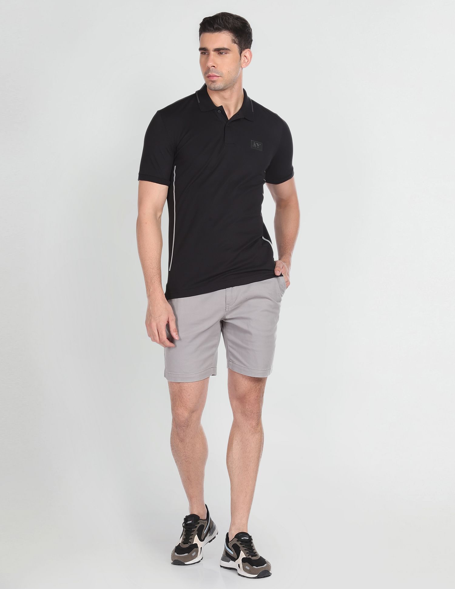 Arrow Newyork Striped Collar Solid Polo Shirt