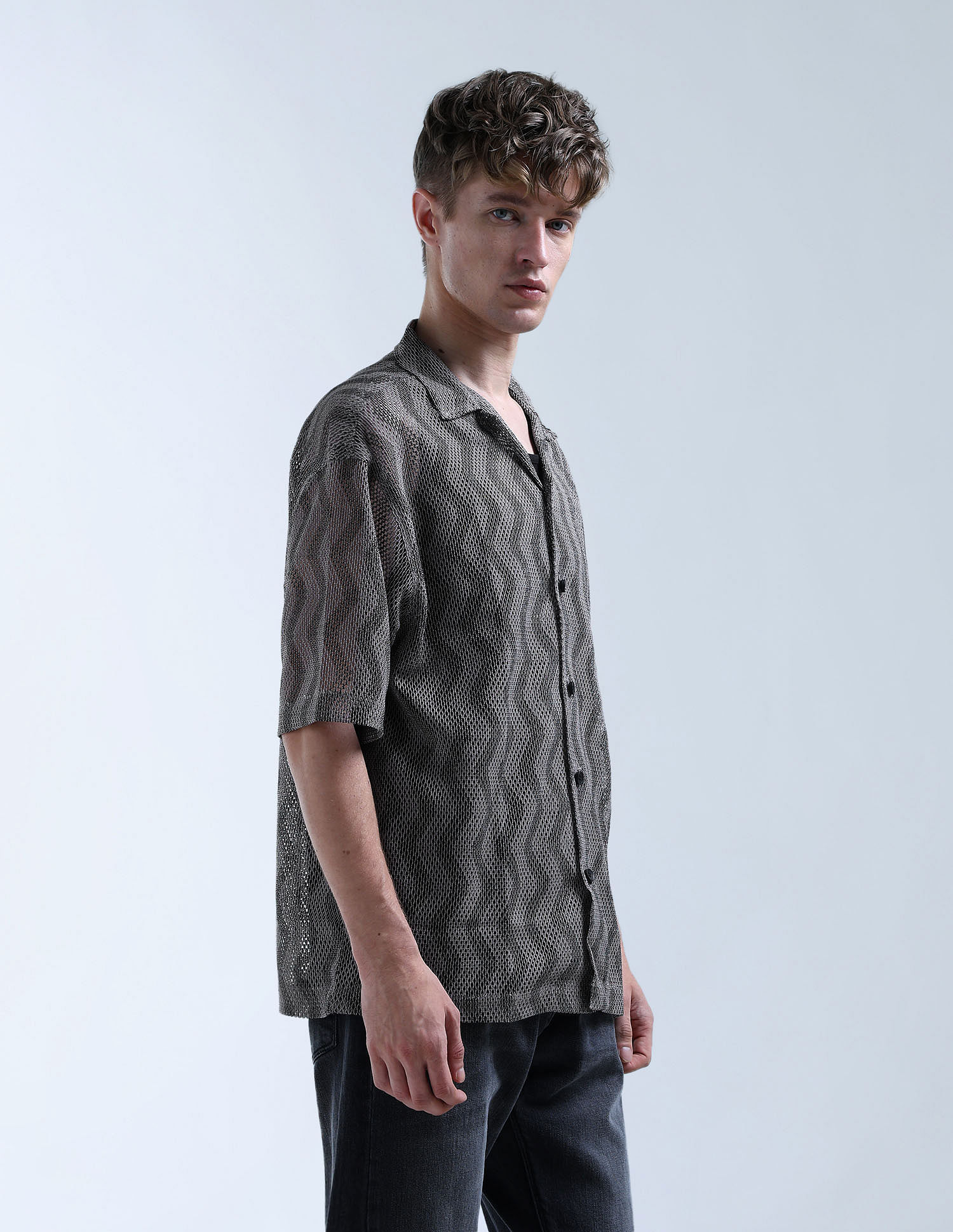 Flying Machine Oversized Fit Self Design Chevron Shirt