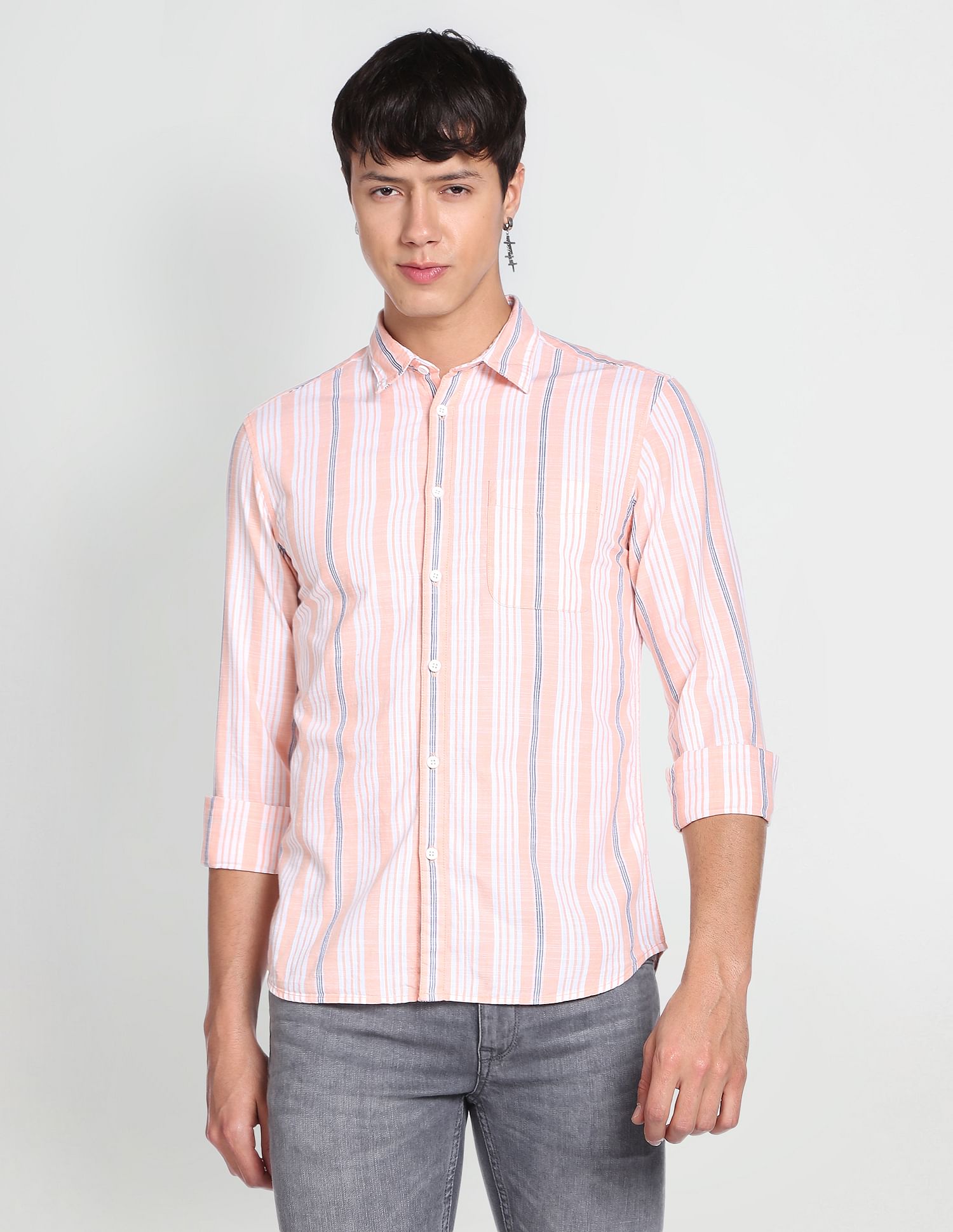 Flying Machine Vertical Stripe Slim Fit Shirt