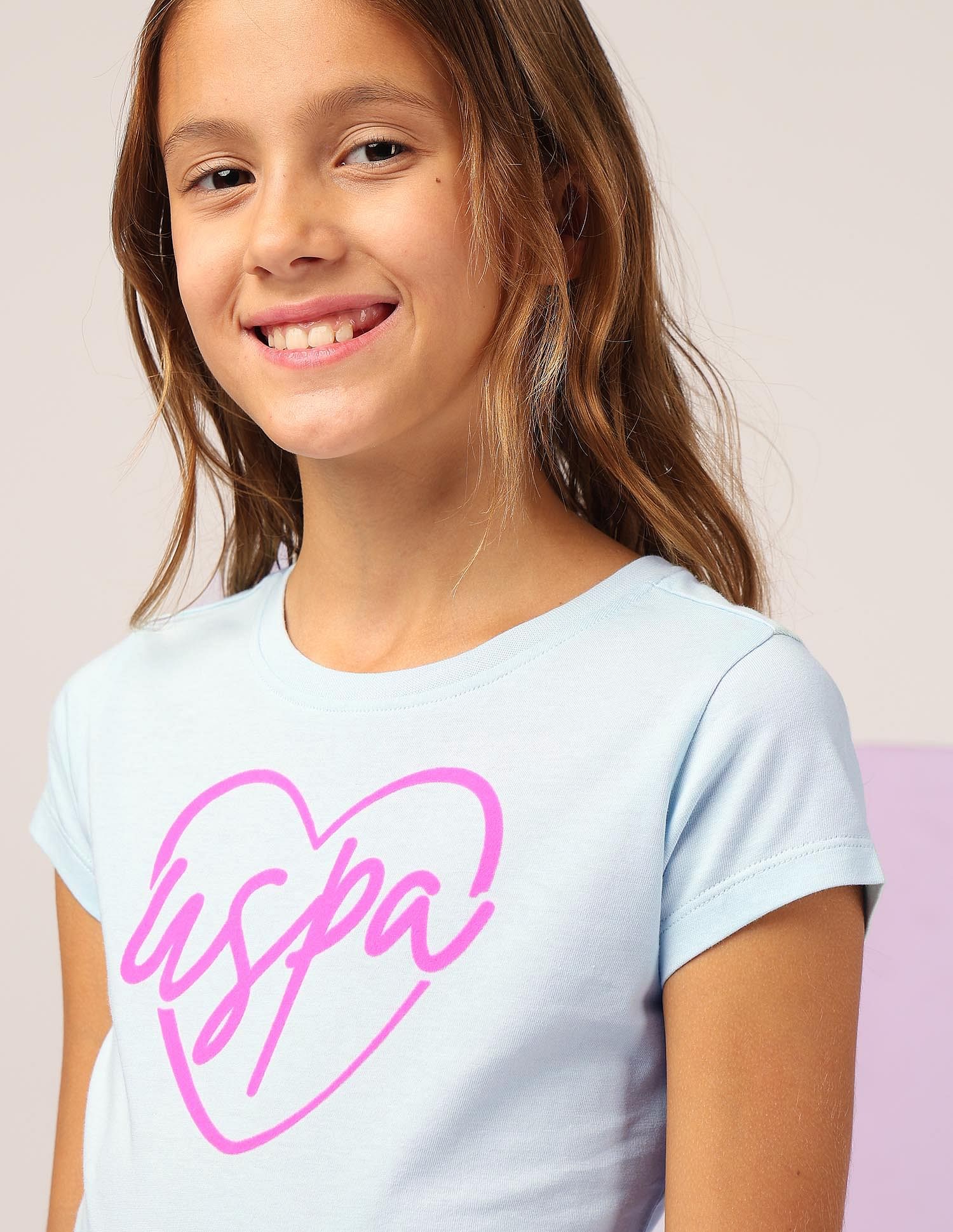U.S. Polo Assn. Kids Girls Flock Print Regular Fit T-Shirt