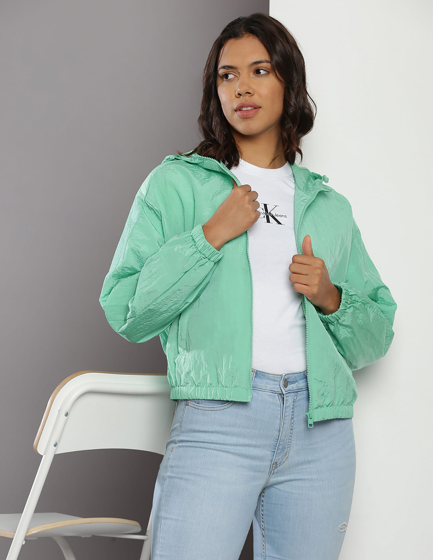 Buy Calvin Klein Brand Print Light Weight Hooded Jacket NNNOW