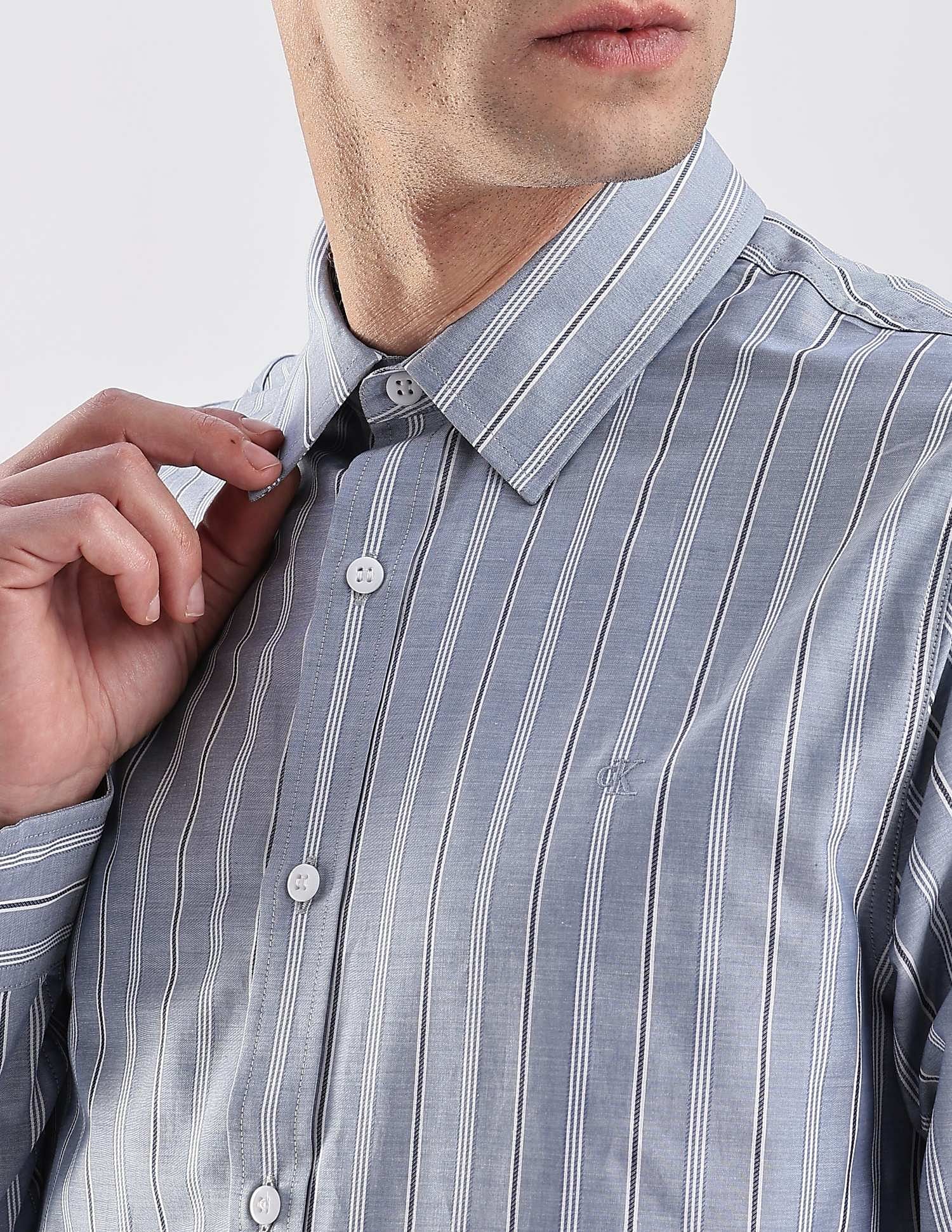 Calvin Klein Jeans Vertical Stripes Slim Fit Dobby Woven Shirt