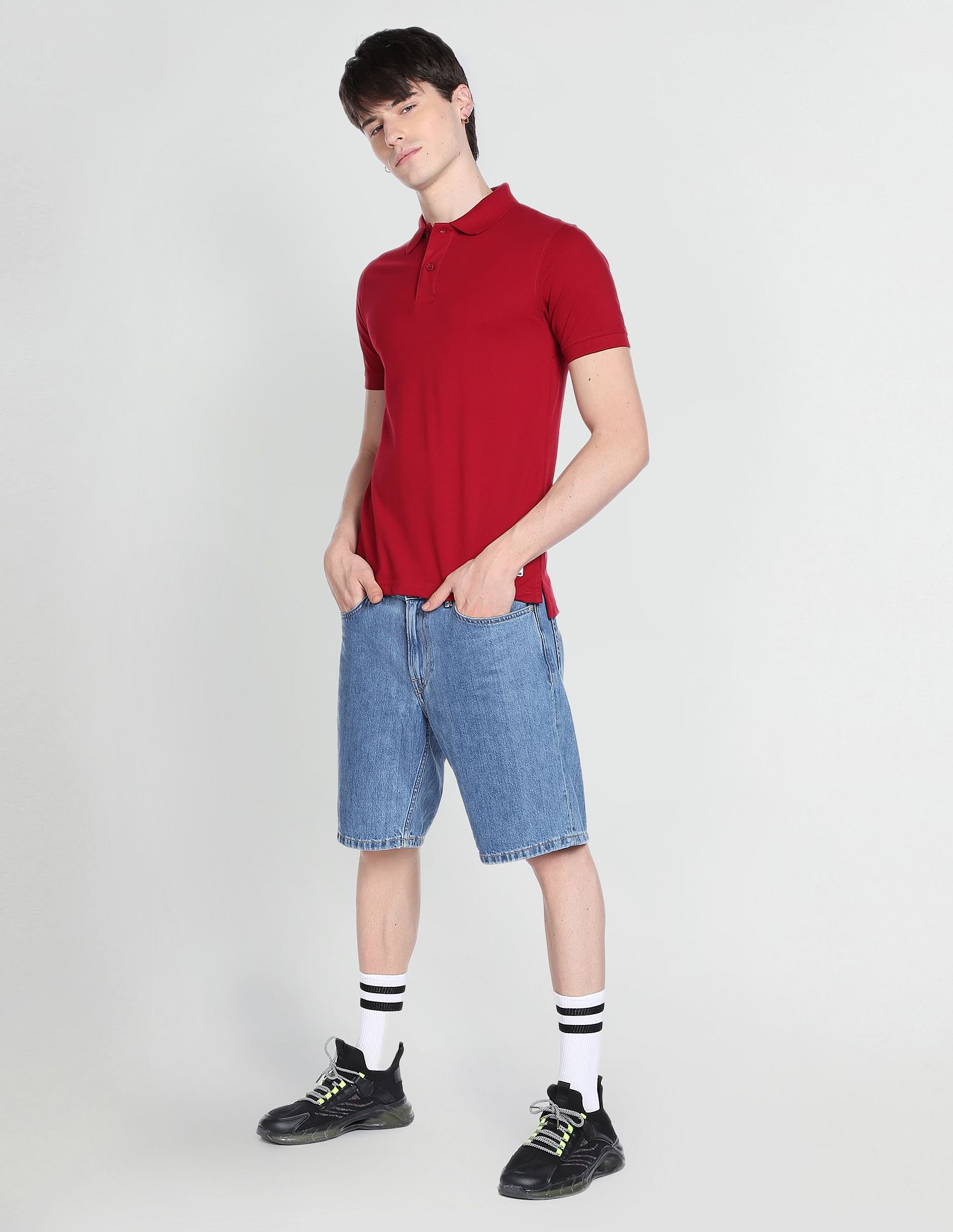 Flying Machine Solid Cotton Pique Polo Shirt