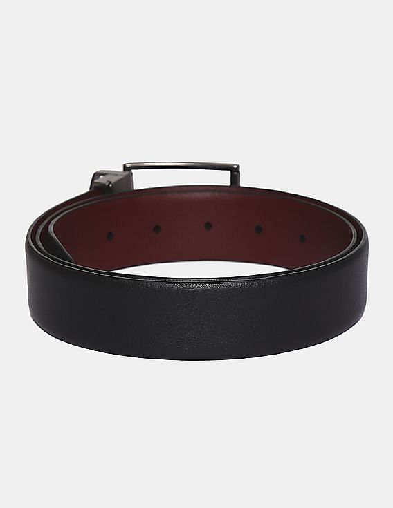 U.S. Polo Assn. Black And Burgundy Metallic Buckle Reversible Belt
