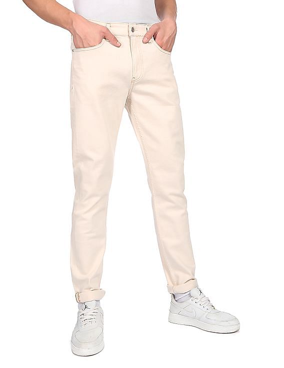 Buy Calvin Klein Jeans Men Beige Twill Weave Slim Tapered Fit Jeans -  