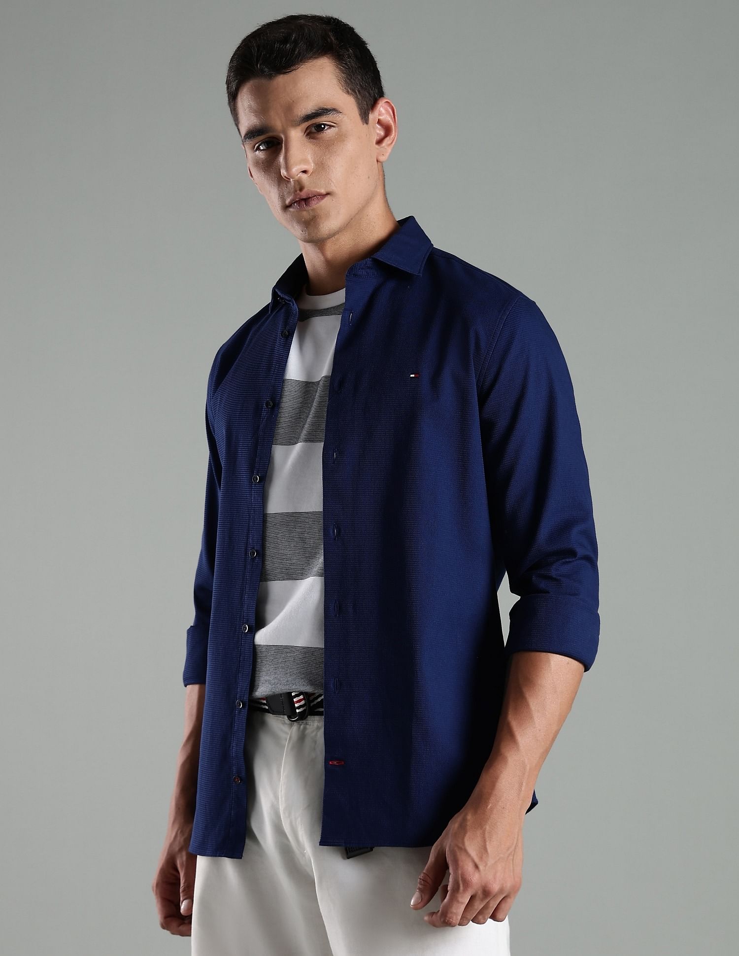 Tommy Hilfiger Self Design Slim Fit Cotton Shirt