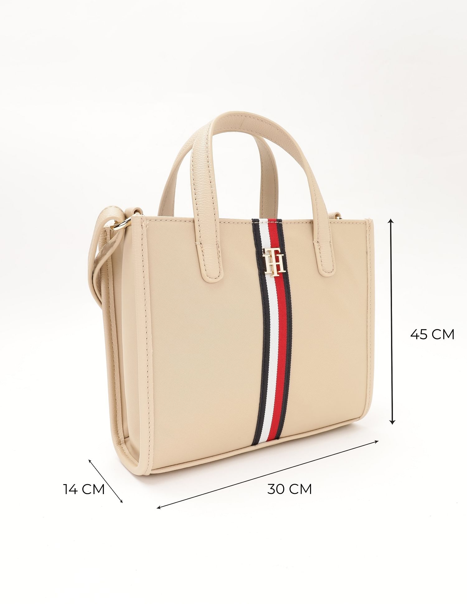Tommy Hilfiger Solid Beige Nylon Handbag
