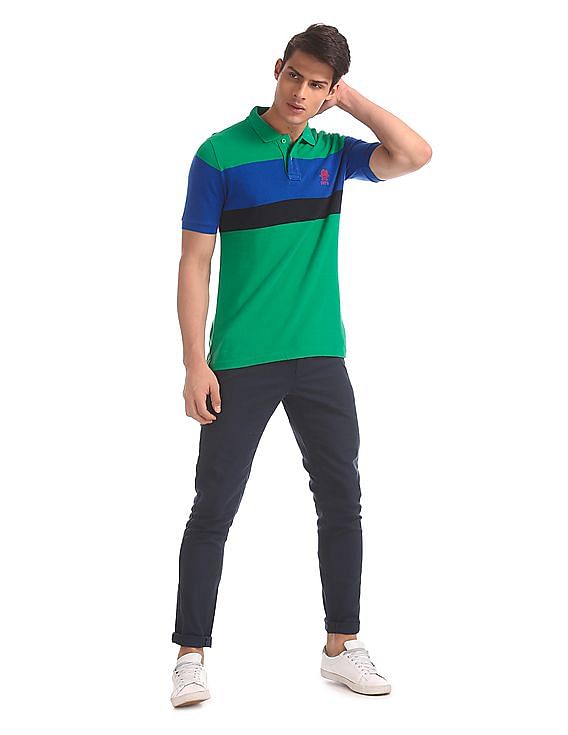 U.S. Polo Assn. Green And Blue Striped Polo Shirt