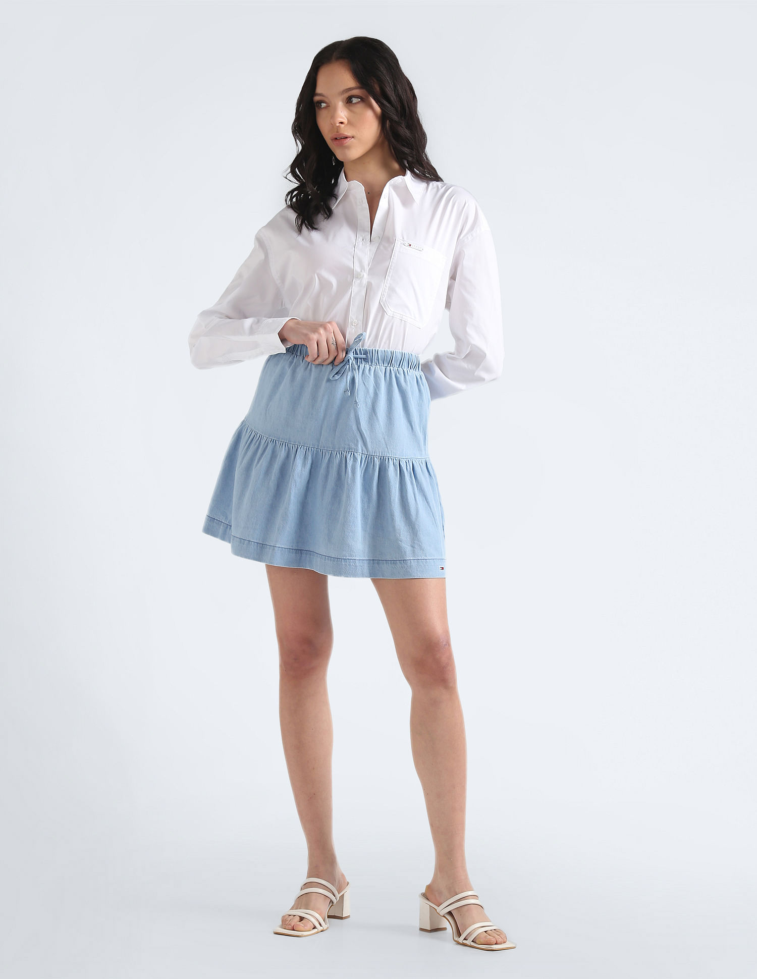Tommy Hilfiger Tiered Chambray Mini Skirt