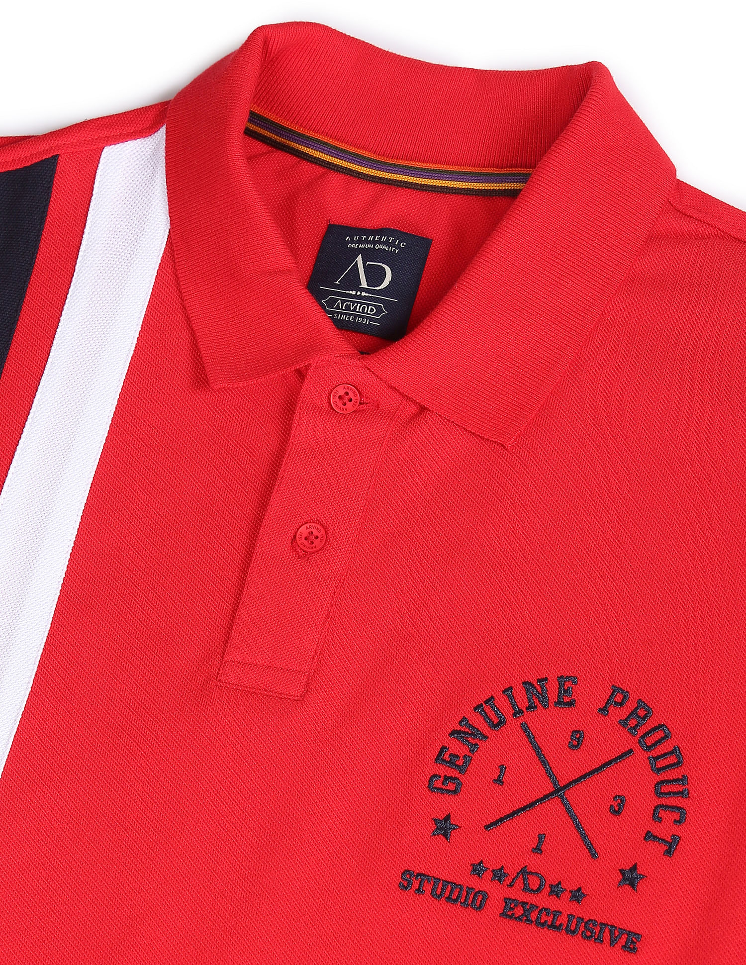 AD by Arvind Cotton Vertical Stripe Polo Shirt