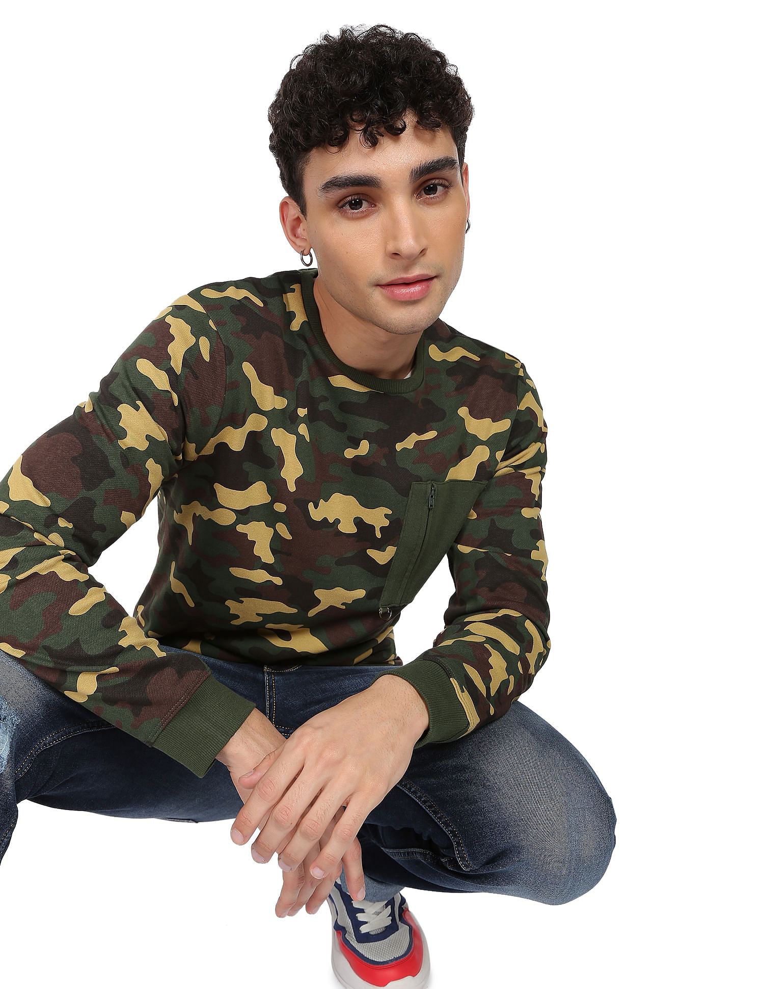 Flying Machine Camouflage Print Cotton Sweatshirt