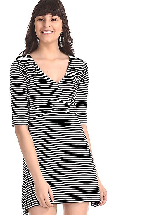 v neck striped dress