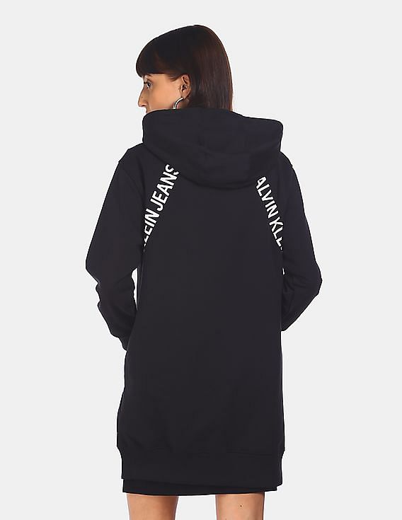 Buy Calvin Klein Women Black A-Stretch Logo Hoodie Dress 