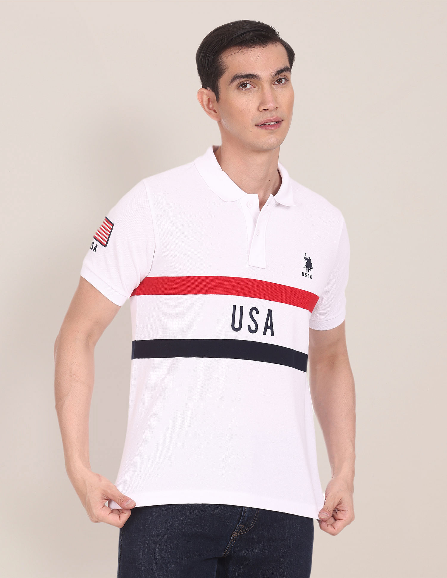 U.S. Polo Assn. USA Flag Embroidered Pique Polo Shirt