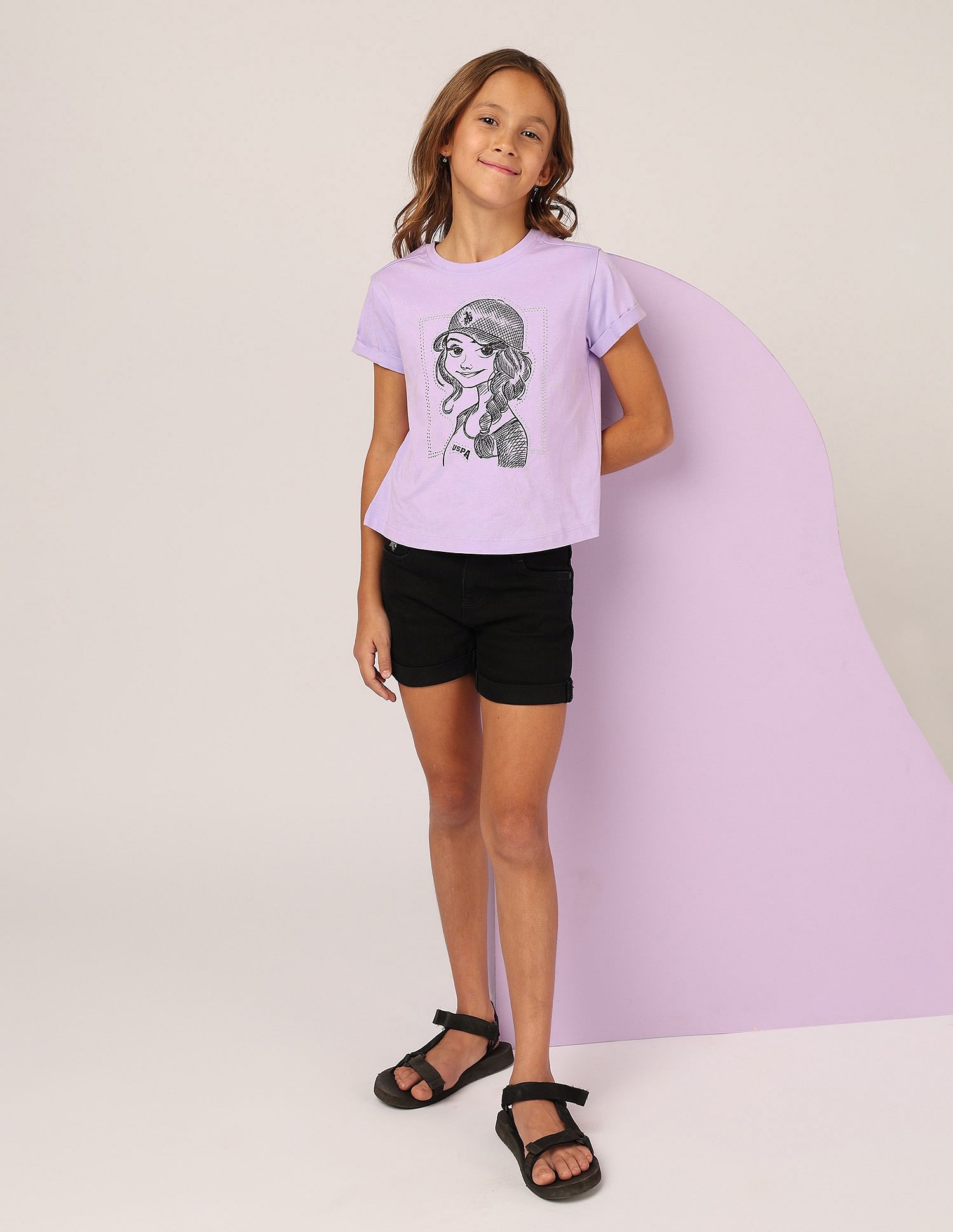 U.S. Polo Assn. Kids Girls Stud Detailed Relaxed Fit T-Shirt
