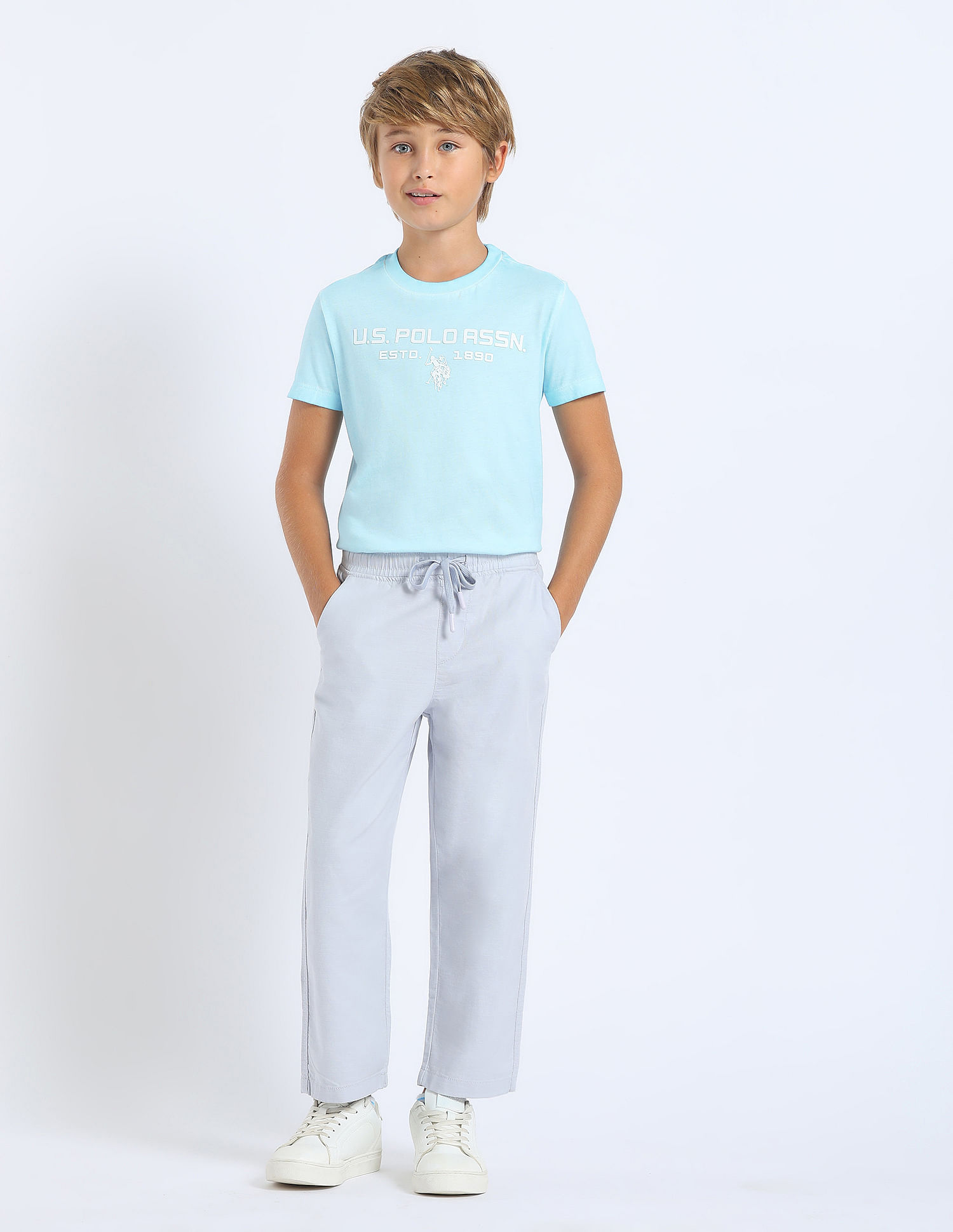 U.S. Polo Assn. Kids Boys Solid Relaxed Fit Trousers