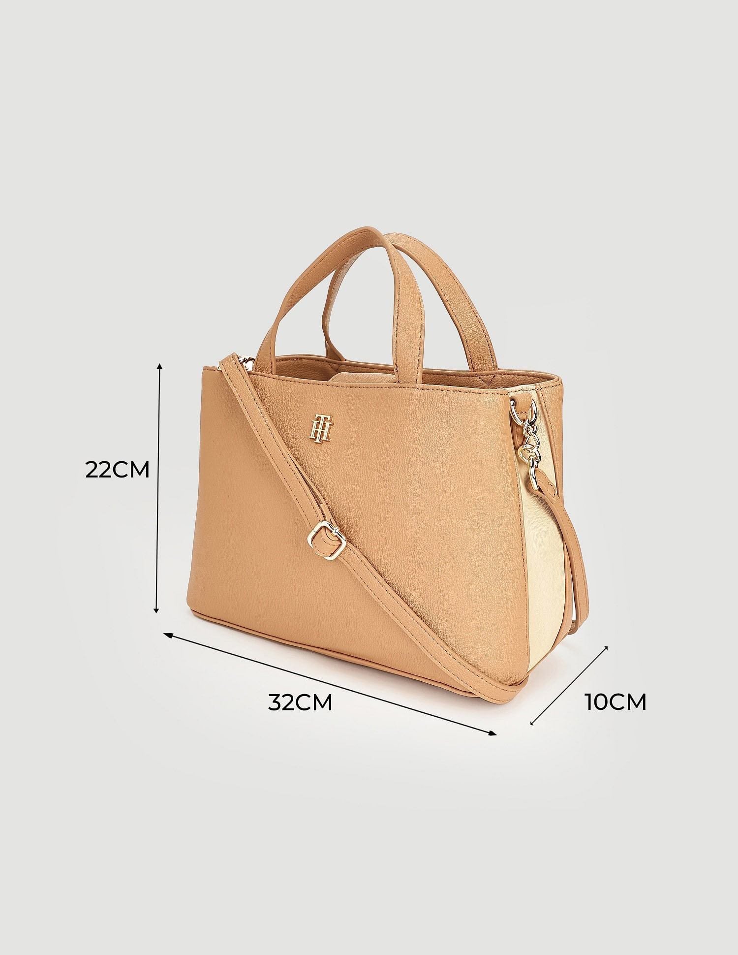 Tommy Hilfiger Solid Beige PU Hand Bags
