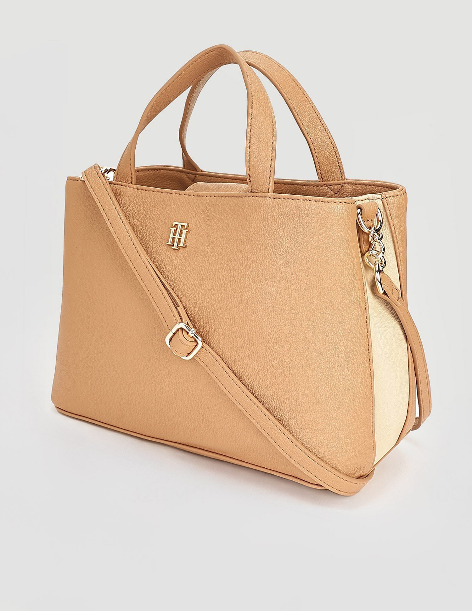 Tommy Hilfiger Solid Beige PU Hand Bags