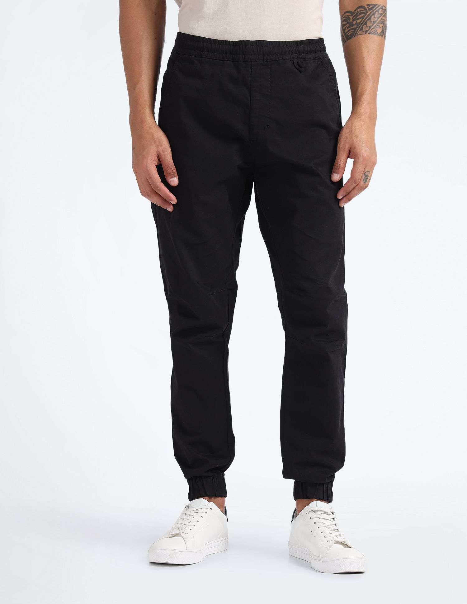 Flying Machine Drawstring Waist Solid Trousers