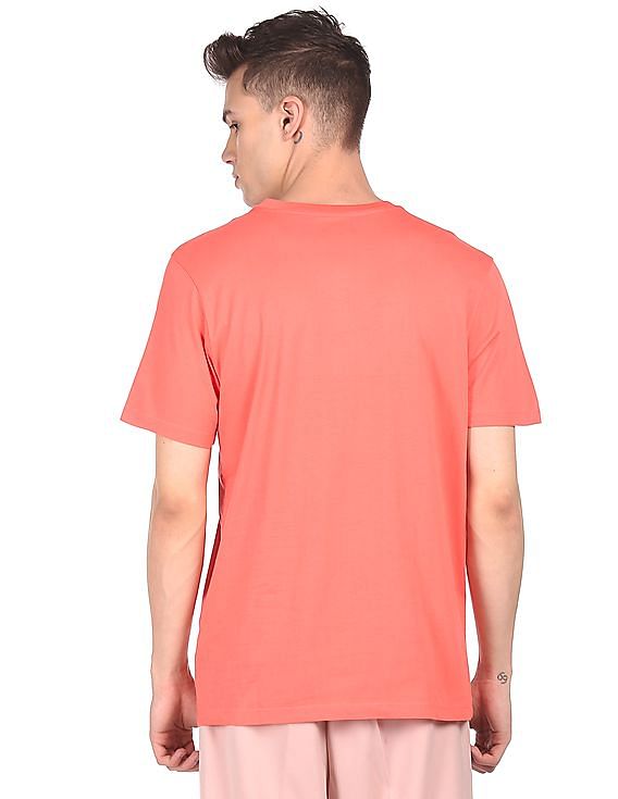 Aeropostale Men Coral Crew Neck Cotton Brand Print T-Shirt