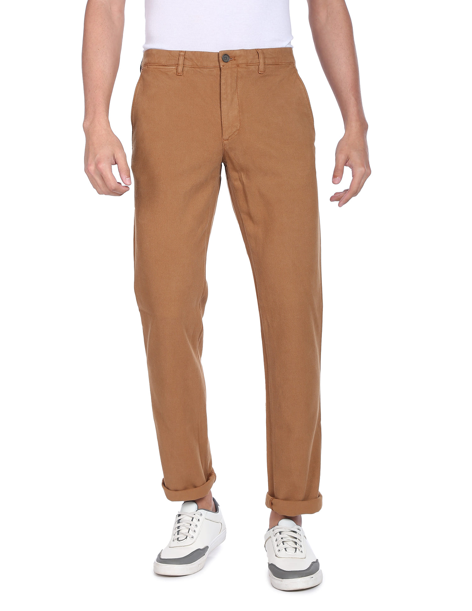 Buy Tommy Hilfiger Men Khaki Textured Dobby Weave Denton