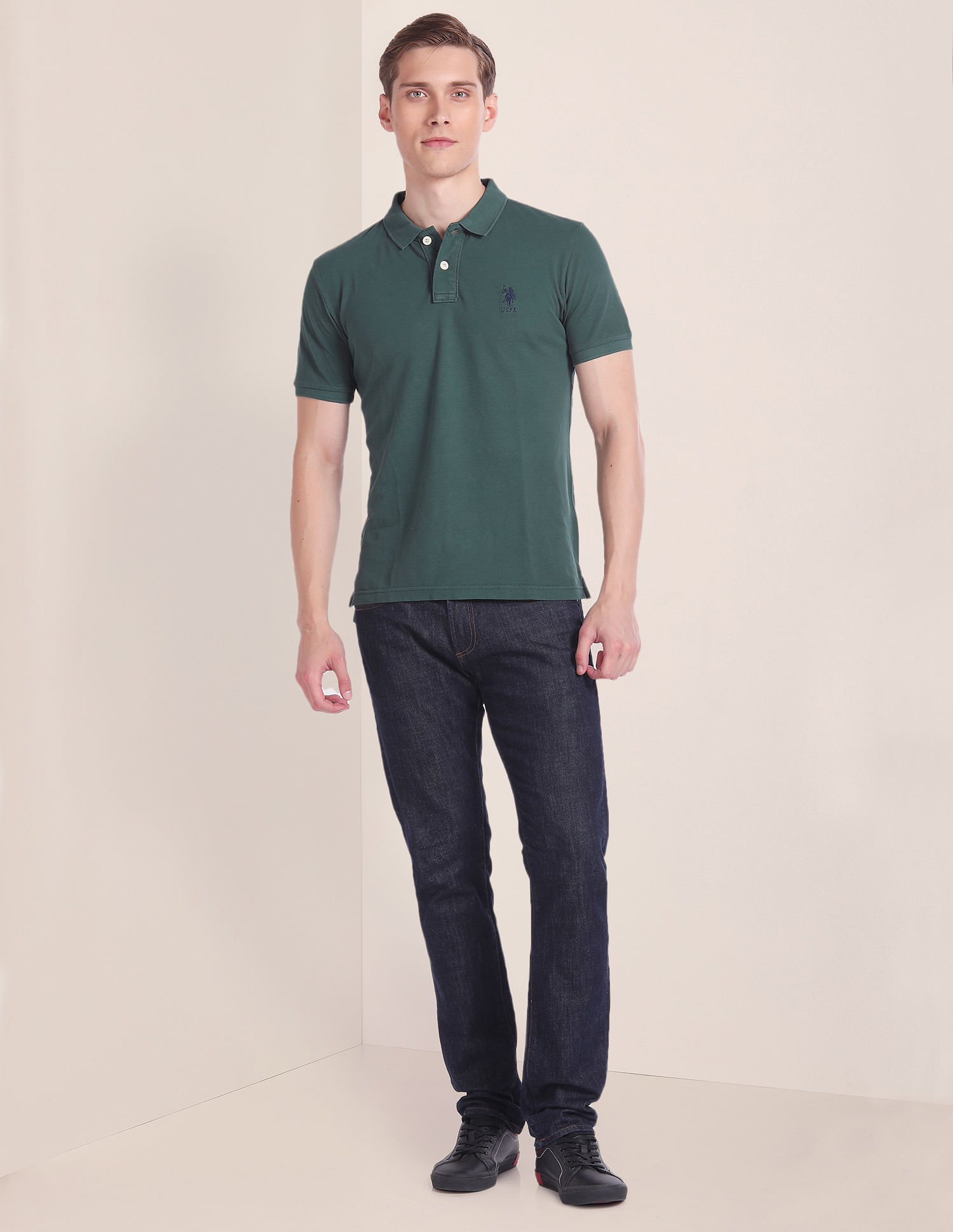 U.S. Polo Assn. Men Green Polo T-Shirt With Side Vents