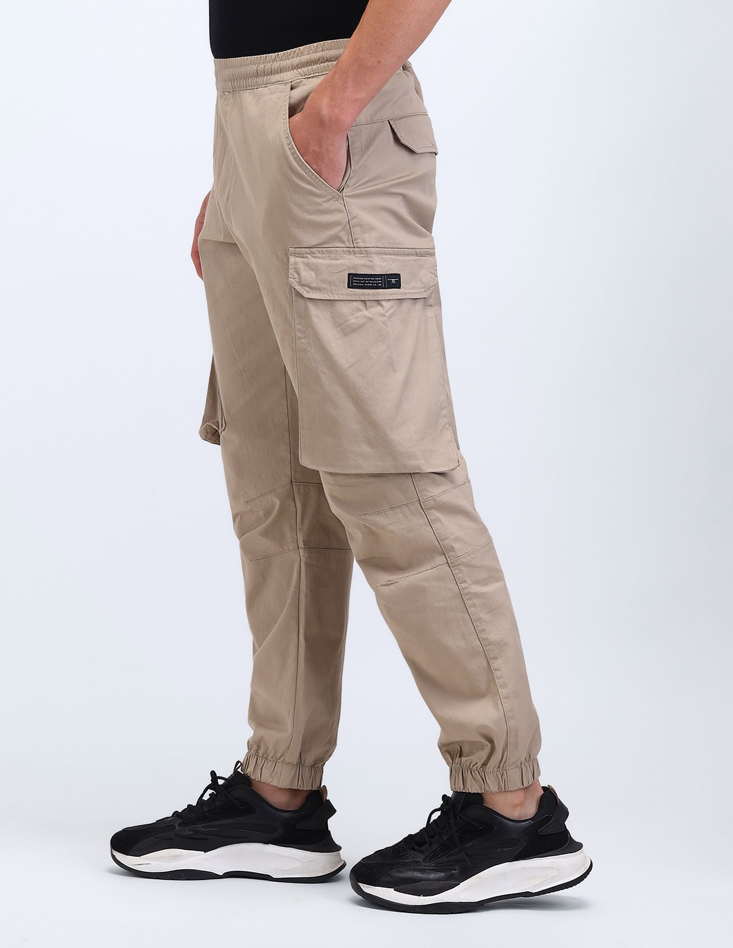 Flying Machine Jogger Fit Solid Cargo Trousers