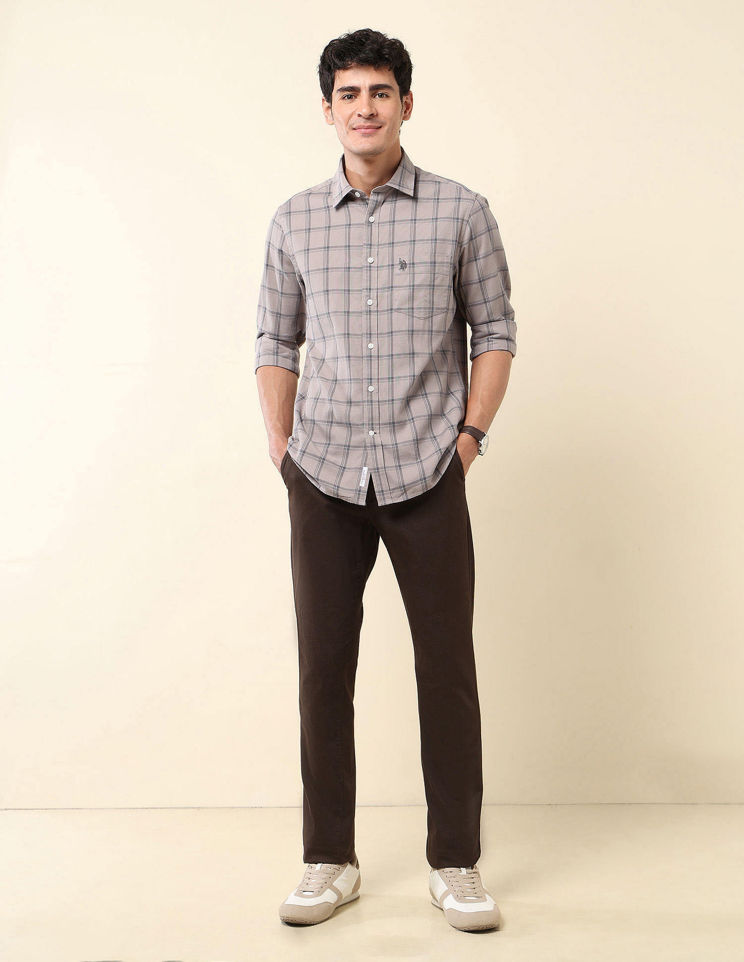 U.S. Polo Assn. Grid Tattersall Checked Tailored Fit Shirt