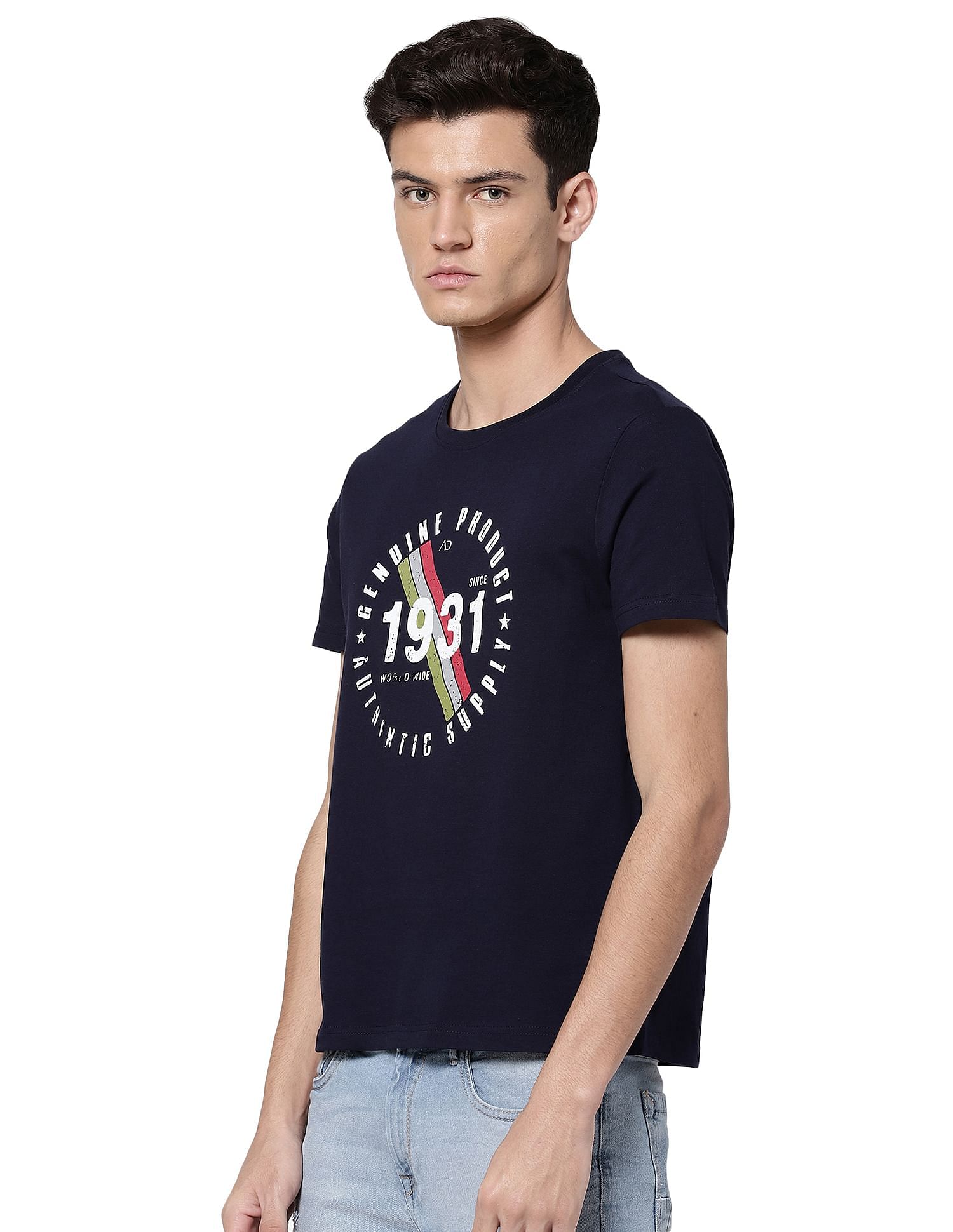 AD by Arvind Crew Neck Graphic Print T-Shirt