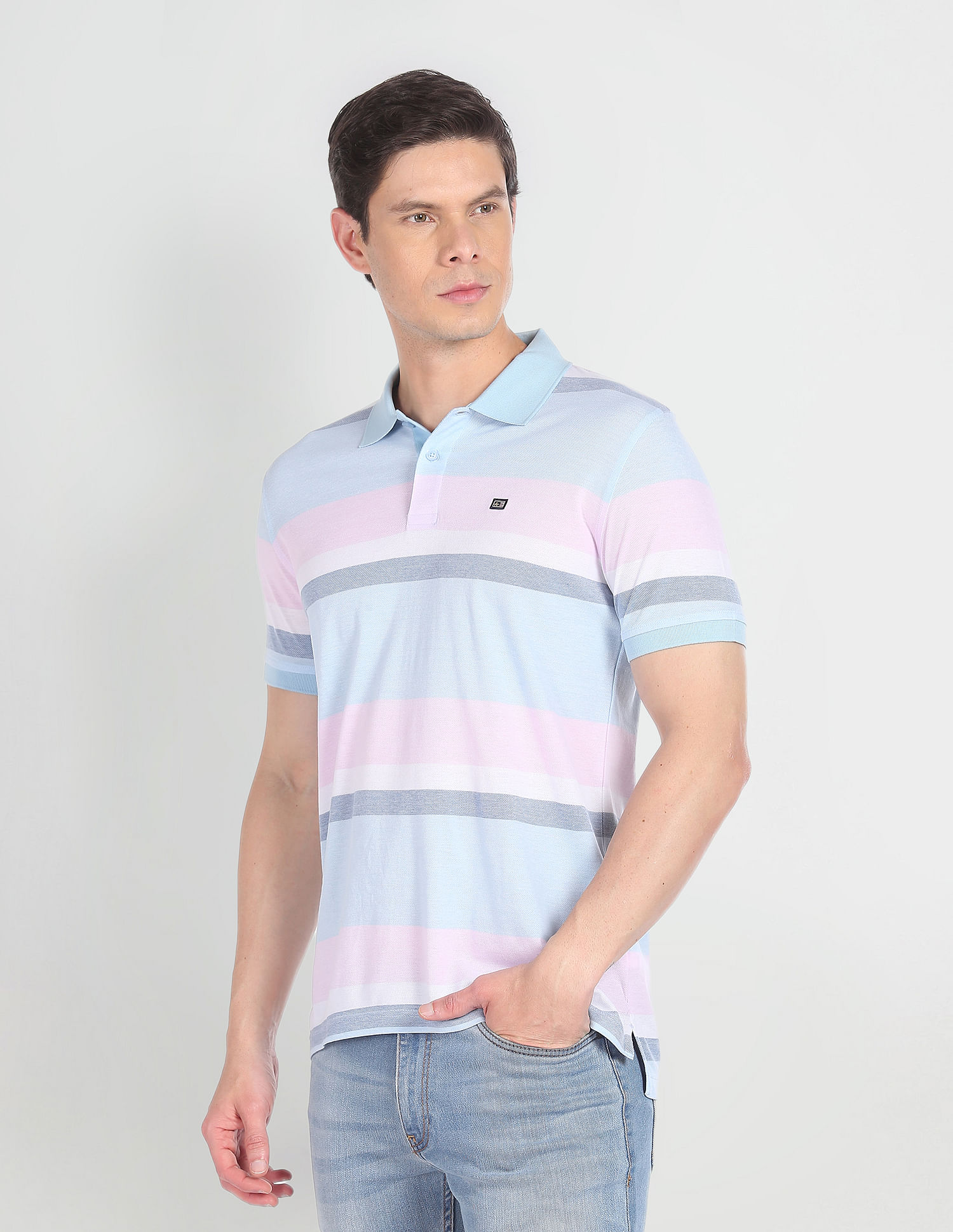 Arrow Sports Mercerised Cotton Horizontal Stripe Polo Shirt