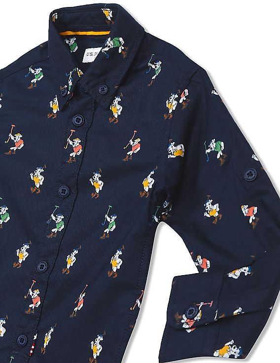 U.S. Polo Assn. Kids Boys Button Down Collar Printed Shirt